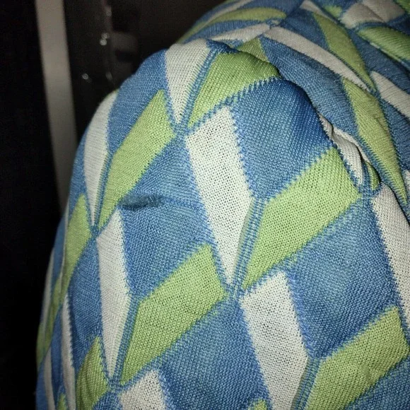 Blue Green & White Woman's Coat Vintage 1960s Textured Knit Large